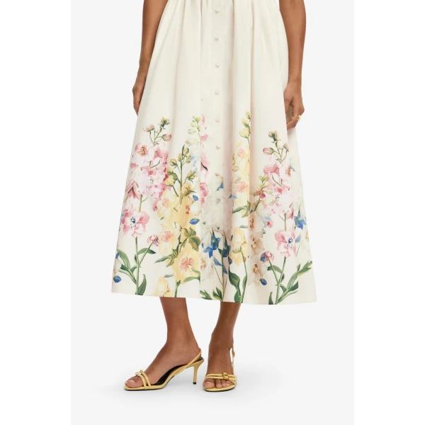 Leo Lin Bianca Short Sleeve Midi Dress in Snapdragon Print in Snow, view 6