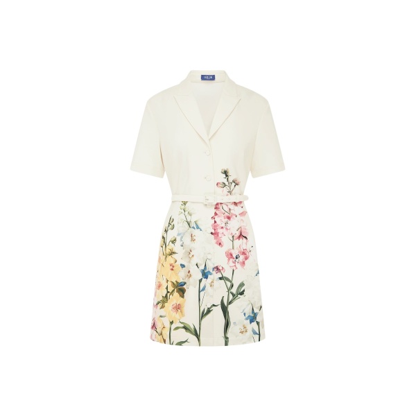 Leo Lin Brigitte Mini Dress in Snapdragon Print in Snow
