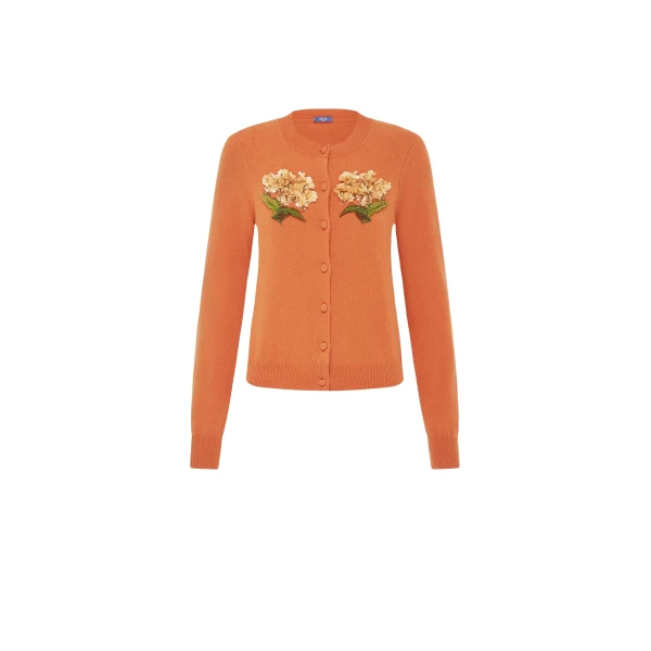 Leo Lin Claire Embellished Cashmere Blend Cardigan in Ochre