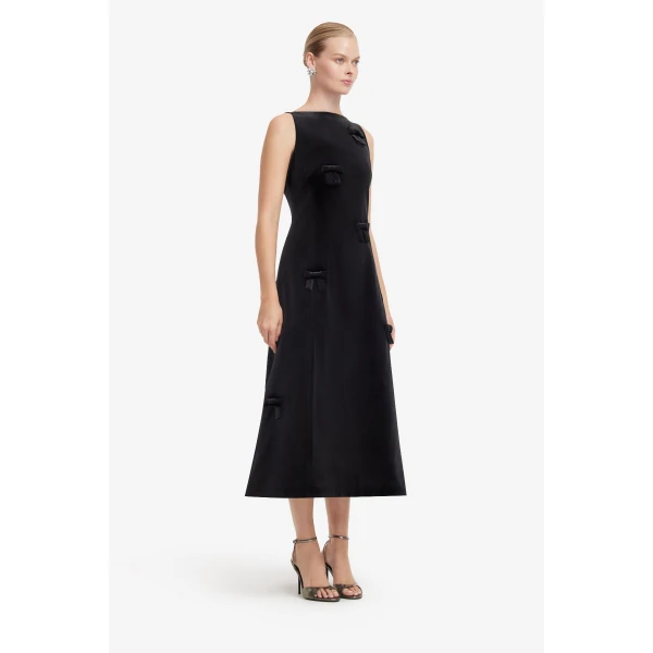 Leo Lin Cleo Velvet Bow Sleeveless Midi Dress in Ebony, view 4