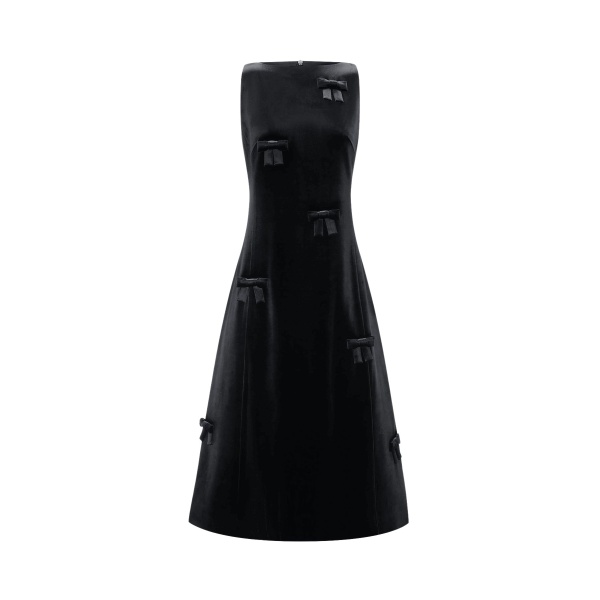Leo Lin Cleo Velvet Bow Sleeveless Midi Dress in Ebony
