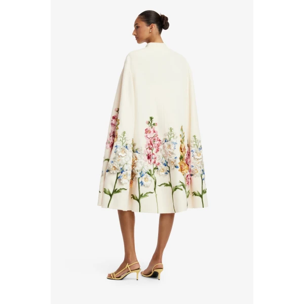 Leo Lin Clover Embroidered Wool Cape Jacket in Snapdragon Print in Snow, view 5