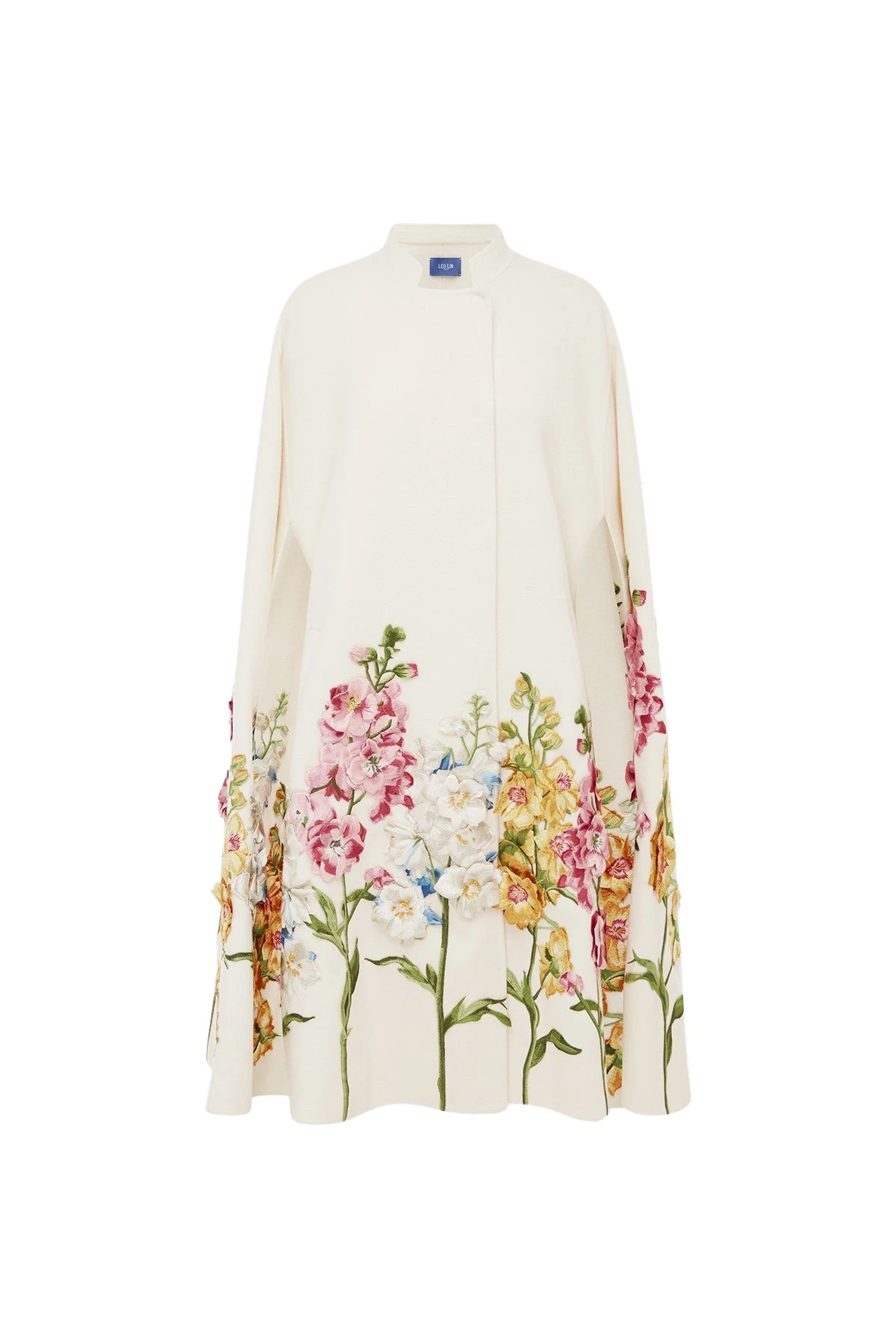 Leo-Lin-Clover-Embroidered-Wool-Cape-Jacket-in-Snapdragon-Print-in-Snow45021_nobg Leo Lin Clover Embroidered Wool Cape Jacket in Snapdragon Print in Snow