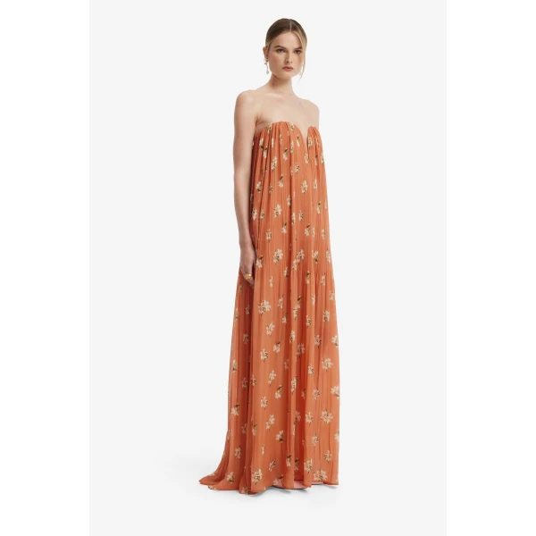 Leo Lin Dahlia Gown in Lily Print in Ochre, view 4
