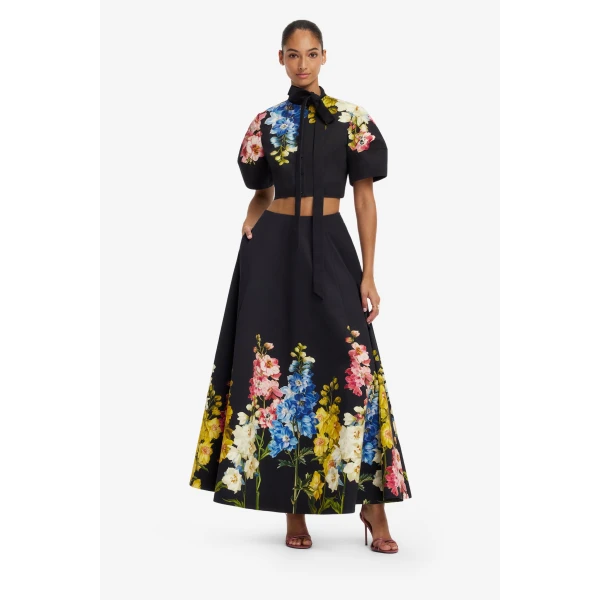 Leo Lin Elina Maxi Skirt in Snapdragon Print in Ebony, view 3