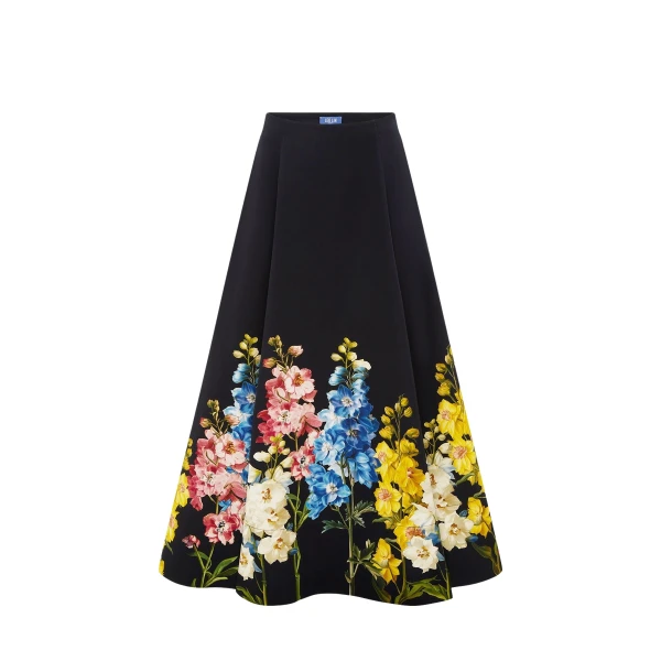 Leo Lin Elina Maxi Skirt in Snapdragon Print in Ebony