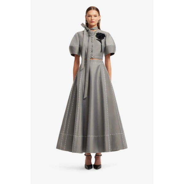 Leo Lin Elina Maxi Skirt in Steel, view 2