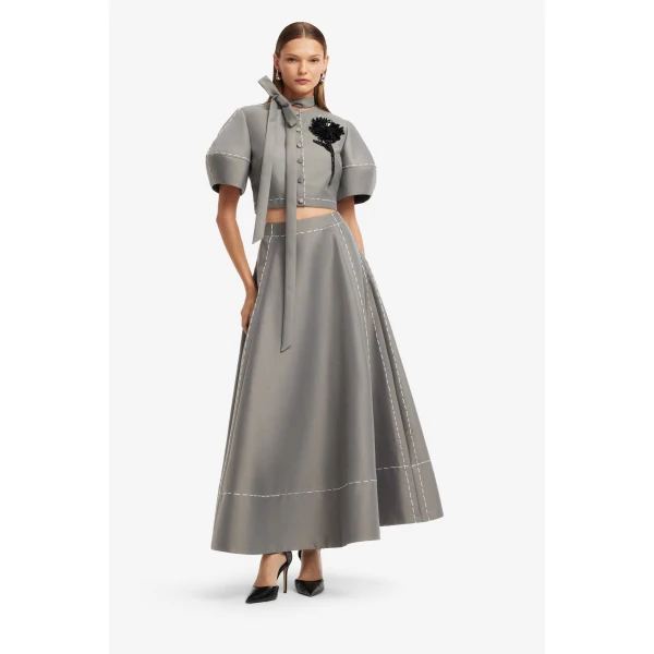 Leo Lin Elina Maxi Skirt in Steel, view 3