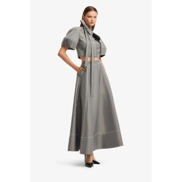 Leo Lin Elina Maxi Skirt in Steel, view 4