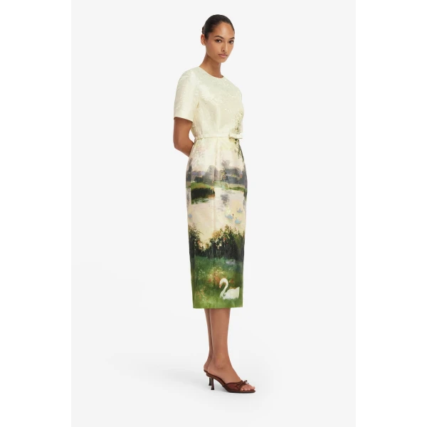 Leo Lin Elizabeth Jacquard Short Sleeve Midi Dress in Serene Print, view 4