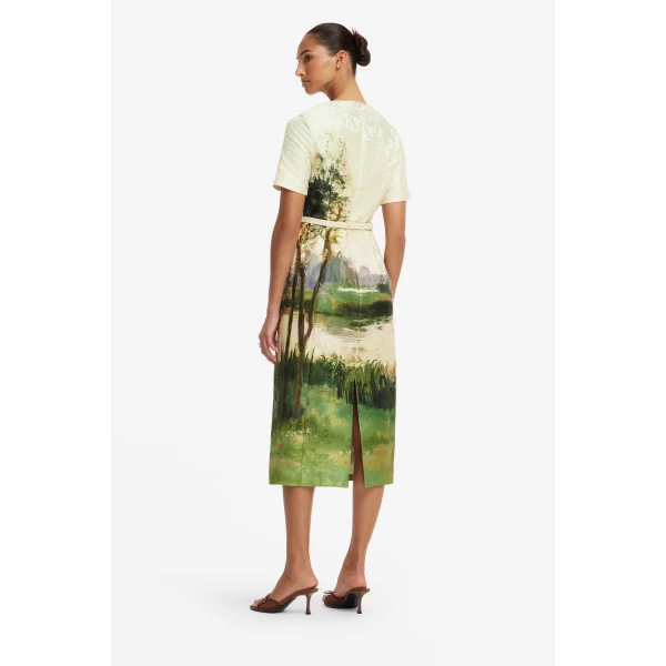 Leo Lin Elizabeth Jacquard Short Sleeve Midi Dress in Serene Print, view 5