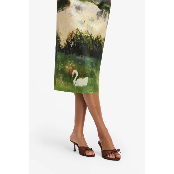 Leo Lin Elizabeth Jacquard Short Sleeve Midi Dress in Serene Print, view 6