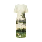 Leo Lin Elizabeth Jacquard Short Sleeve Midi Dress in Serene Print