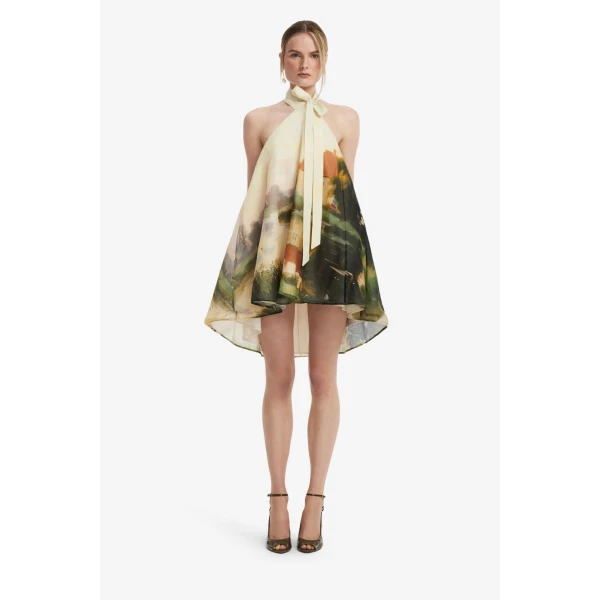 Leo Lin Eloise Halterneck Mini Dress in Serene Print, view 2