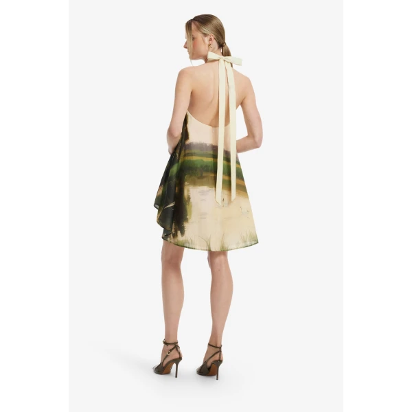 Leo Lin Eloise Halterneck Mini Dress in Serene Print, view 5