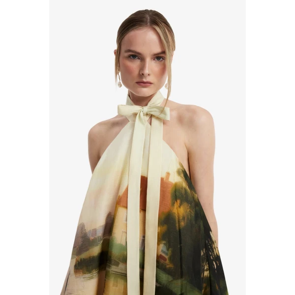 Leo Lin Eloise Halterneck Mini Dress in Serene Print, view 6