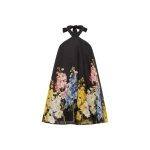 Leo Lin Eloise Halterneck Mini Dress in Snapdragon Print in Ebony
