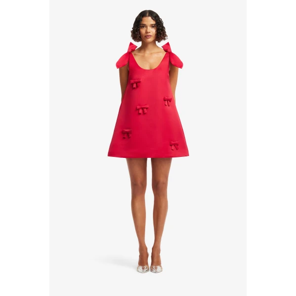Leo Lin Harper Bow Mini Dress in Vermilion, view 2