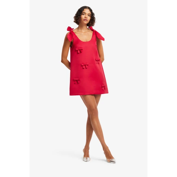 Leo Lin Harper Bow Mini Dress in Vermilion, view 3