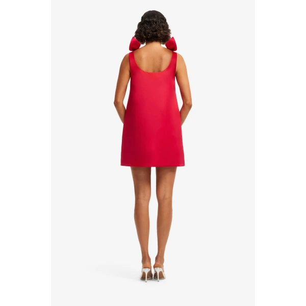 Leo Lin Harper Bow Mini Dress in Vermilion, view 5
