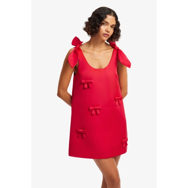 Leo Lin Harper Bow Mini Dress in Vermilion, view 6