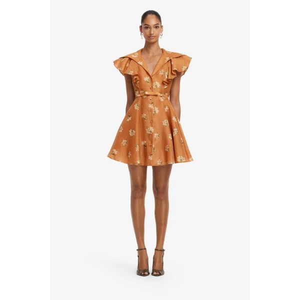 Leo Lin Isla Mini Dress in Lily Print in Ochre, view 2