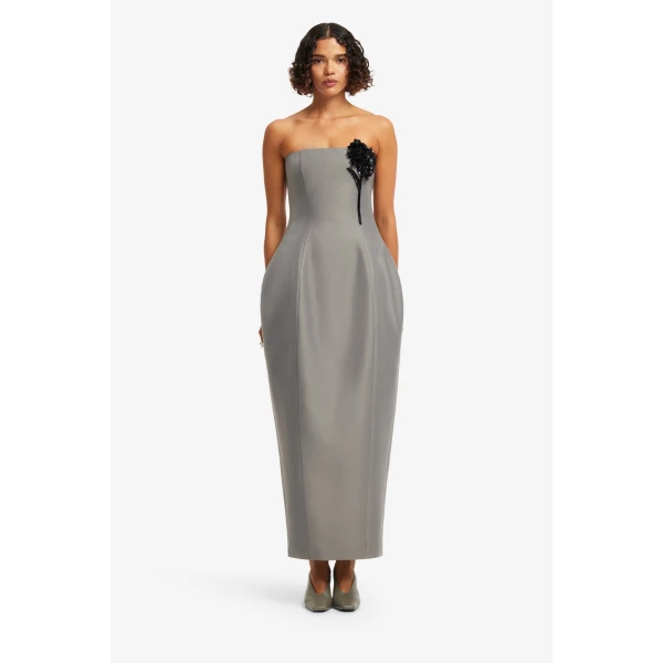 Leo Lin Jessica Cocoon Bustier Maxi Dress in Steel, view 2