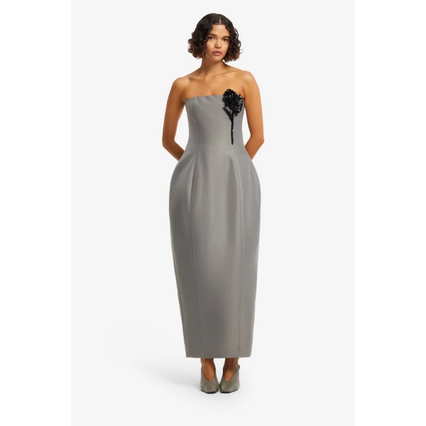 Leo Lin Jessica Cocoon Bustier Maxi Dress in Steel, view 3