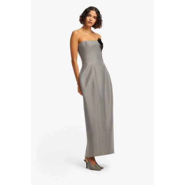 Leo Lin Jessica Cocoon Bustier Maxi Dress in Steel, view 4