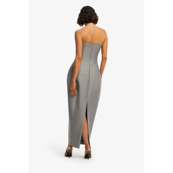 Leo Lin Jessica Cocoon Bustier Maxi Dress in Steel, view 5