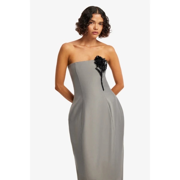 Leo Lin Jessica Cocoon Bustier Maxi Dress in Steel, view 6