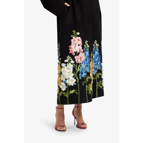 Leo Lin Joan Embroidered Wool Coat in Snapdragon Print in Ebony, view 6