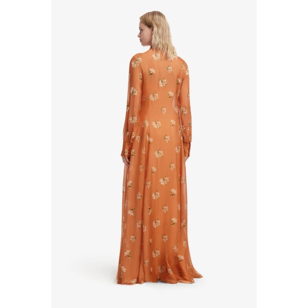 Leo Lin Lilith Tie Neck Maxi Dress in Lily Print in Ochre, view 5