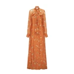 Leo Lin Lilith Tie Neck Maxi Dress in Lily Print in Ochre