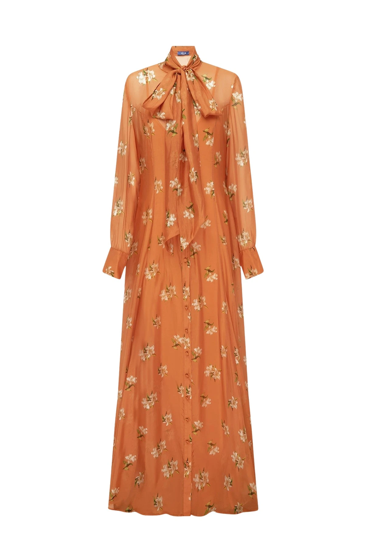 Leo-Lin-Lilith-Tie-Neck-Maxi-Dress-in-Lily-Print-in-Ochre50592_nobg Leo Lin Lilith Tie Neck Maxi Dress in Lily Print in Ochre