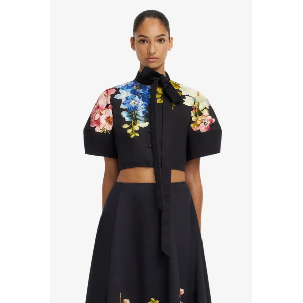 Leo Lin Molly Puff Sleeve Top in Snapdragon Print in Ebony, view 2