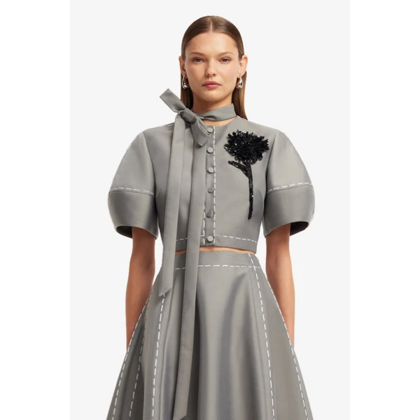 Leo Lin Molly Puff Sleeve Top in Steel, view 2