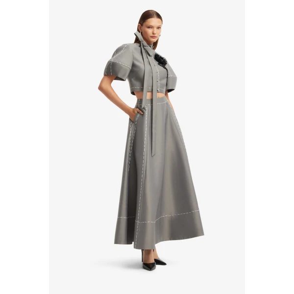 Leo Lin Molly Puff Sleeve Top in Steel, view 4