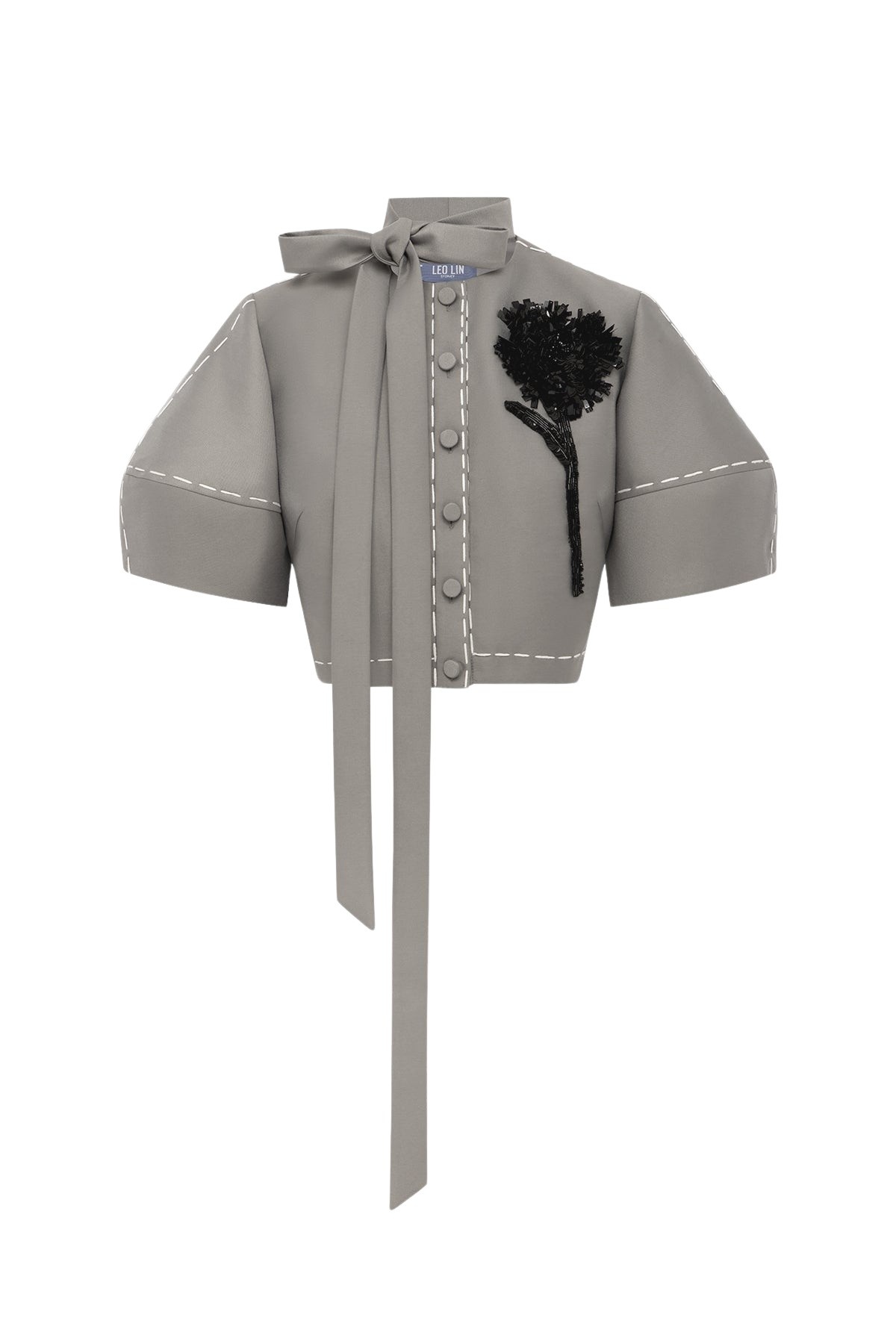 Leo Lin Molly Puff Sleeve Top in Steel
