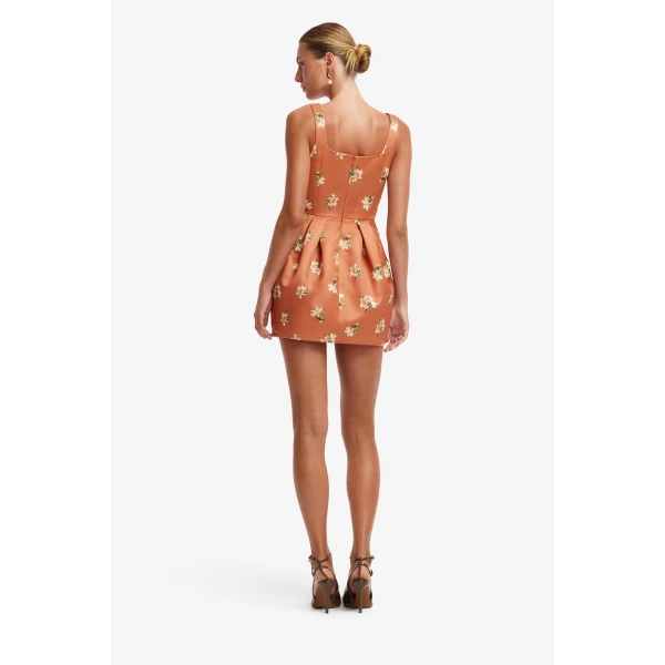 Leo Lin Piper Bell Shape Mini Dress in Lily Print in Ochre, view 5
