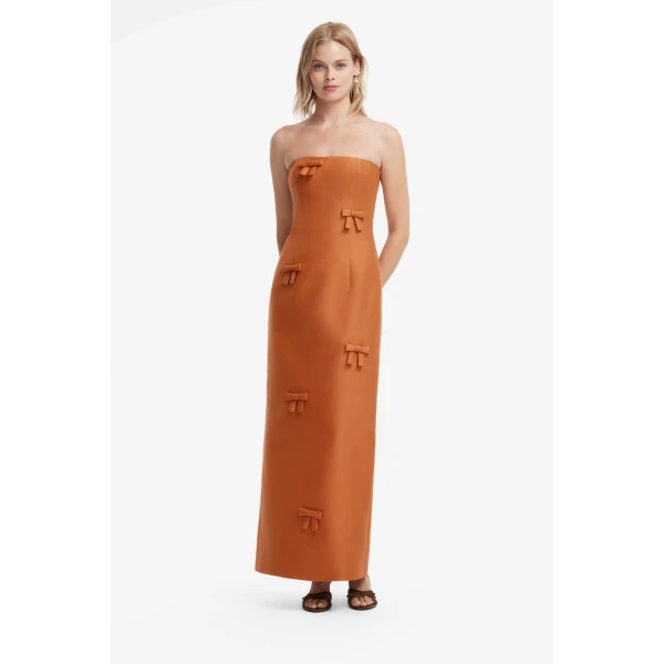 Leo Lin Rayna Bow Bustier Maxi Dress in Ochre, view 3