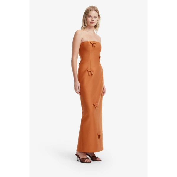 Leo Lin Rayna Bow Bustier Maxi Dress in Ochre, view 4