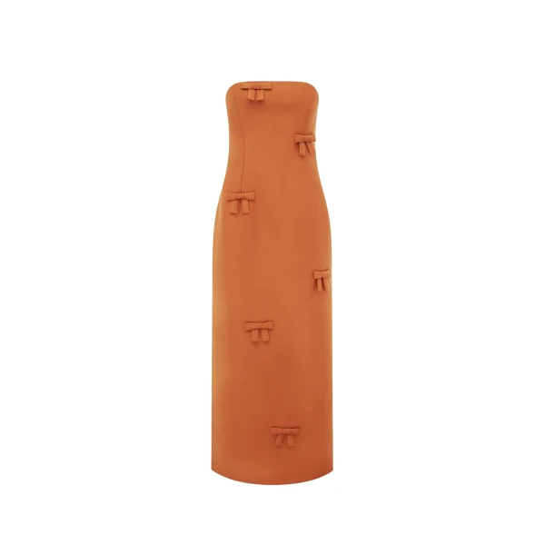 Leo Lin Rayna Bow Bustier Maxi Dress in Ochre