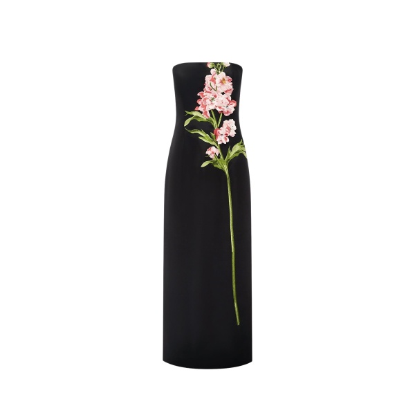 Leo Lin Rayna Embroidered Maxi Dress in Snapdragon Print in Ebony