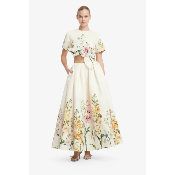 Leo Lin Riley Embroidered Sleeve Top in Snapdragon Print in Snow, view 3