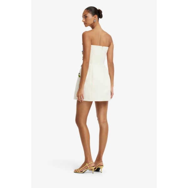 Leo Lin Roselle Embroidered Bustier Mini Dress in Snapdragon Print in Snow, view 5