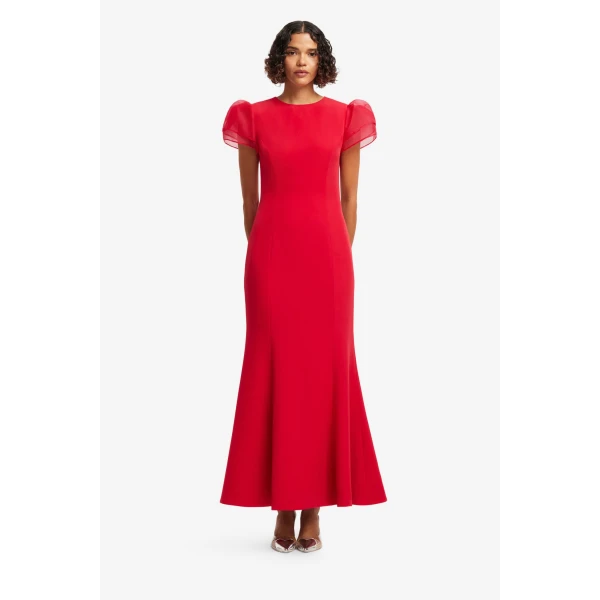 Leo Lin Sofia Puff Sleeve Maxi Dress in Vermilion, view 2