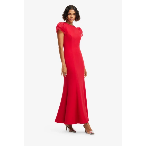 Leo Lin Sofia Puff Sleeve Maxi Dress in Vermilion, view 4