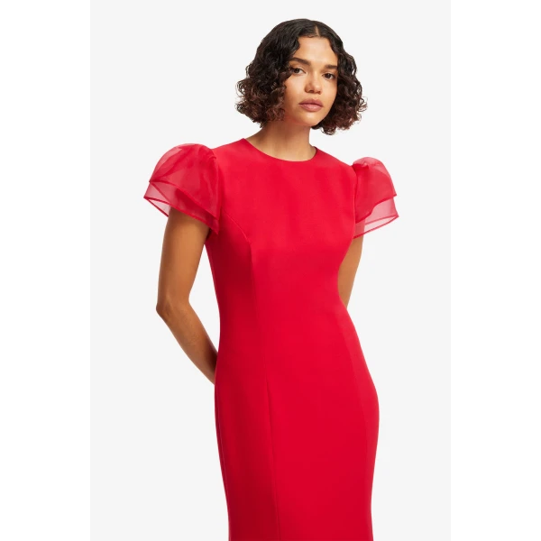 Leo Lin Sofia Puff Sleeve Maxi Dress in Vermilion, view 6