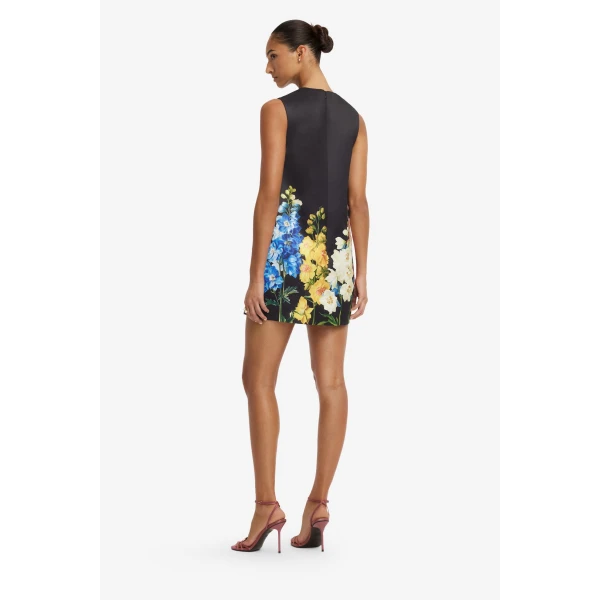 Leo Lin Yvonne Embroidered Mini Dress in Snapdragon Print in Ebony, view 5